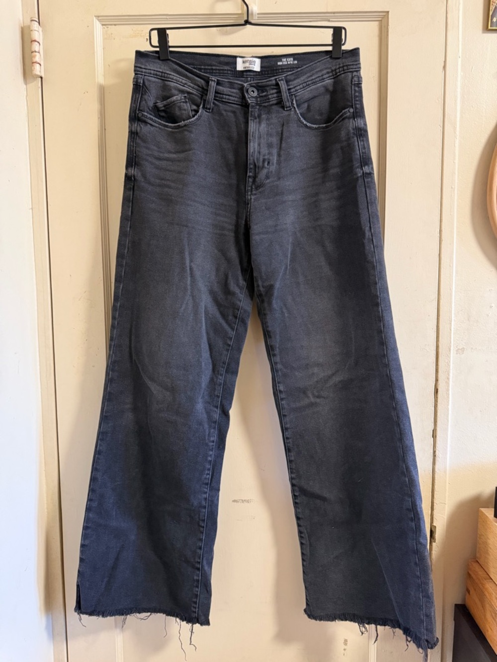 Kensie Women’s High Rise Wide Leg Jeans in Washed Black